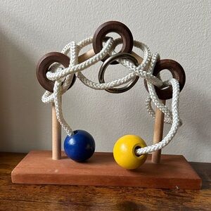 Wooden Puzzle Toy with Blue and Yellow Beads